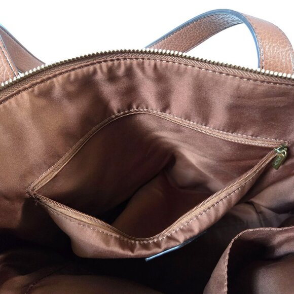 Fossil Mini Shopper Tote Black Key Pattern Brown Vegan Leather Travel Office Bag - Picture 9 of 12